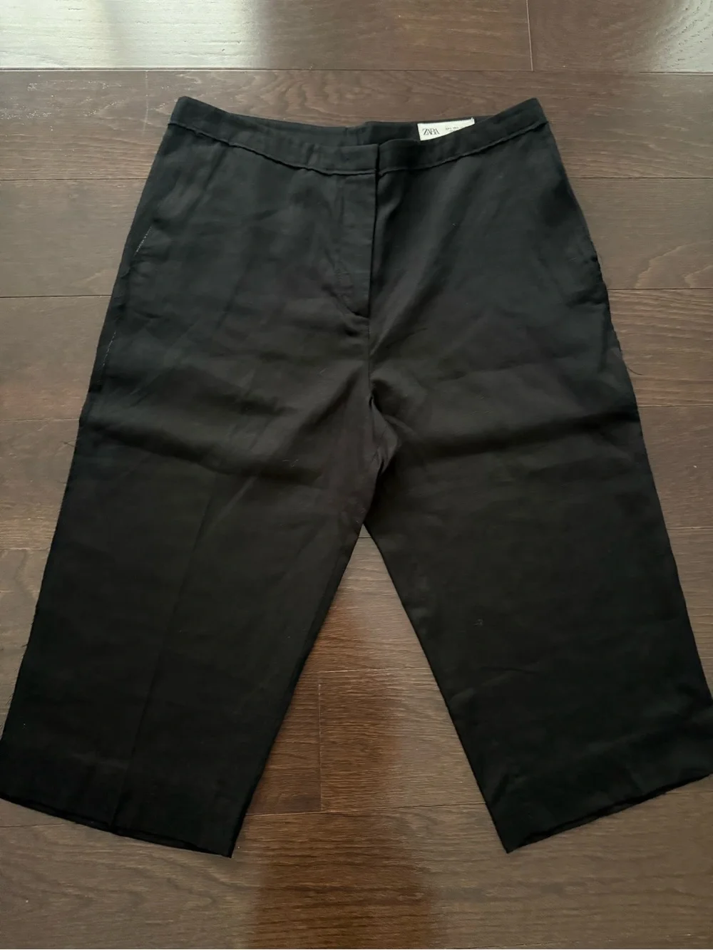 ZARA Black Womens bermuda shorts linen blend raw hem L